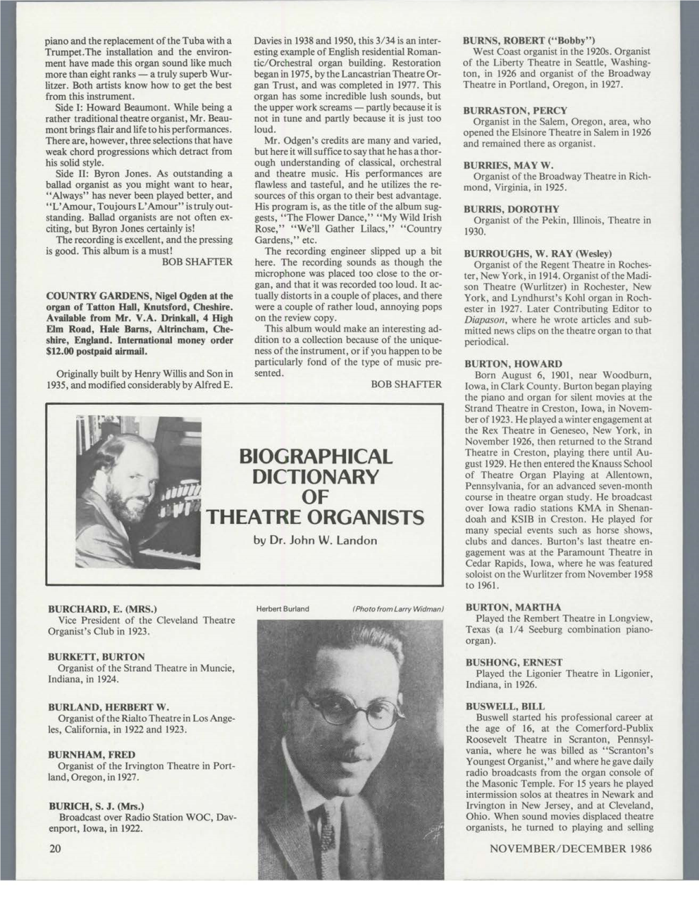 Biographical Dictionary of Theatre Organists