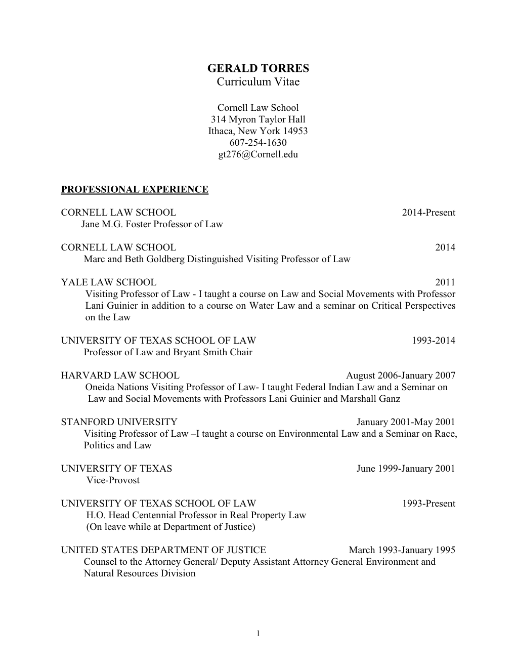 GERALD TORRES Curriculum Vitae