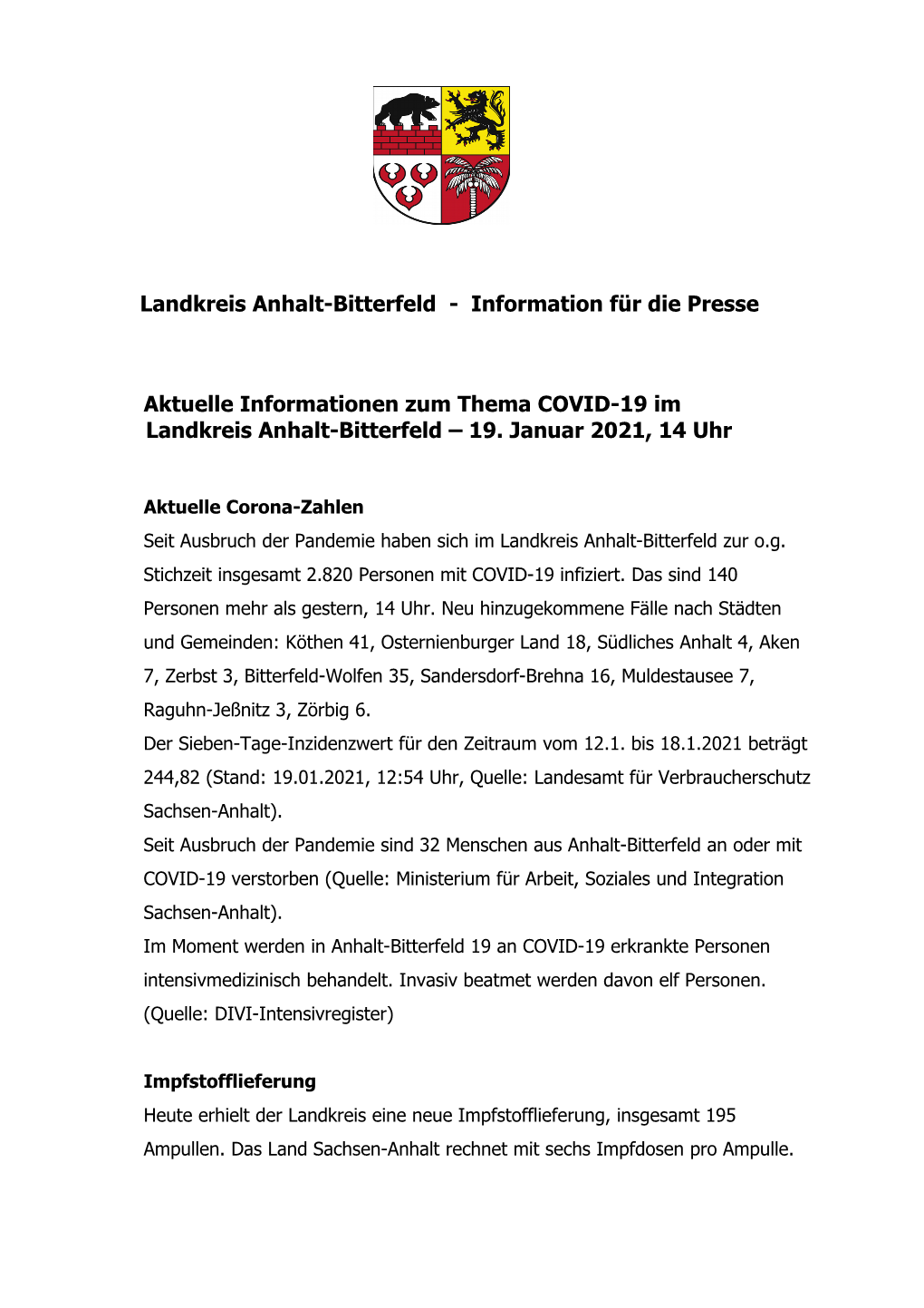 Landkreis Anhalt-Bitterfeld - Information Für Die Presse