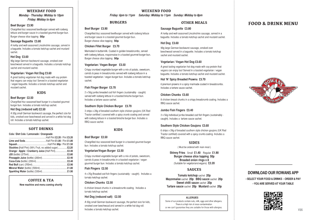 Download Our Food and Drink Menu