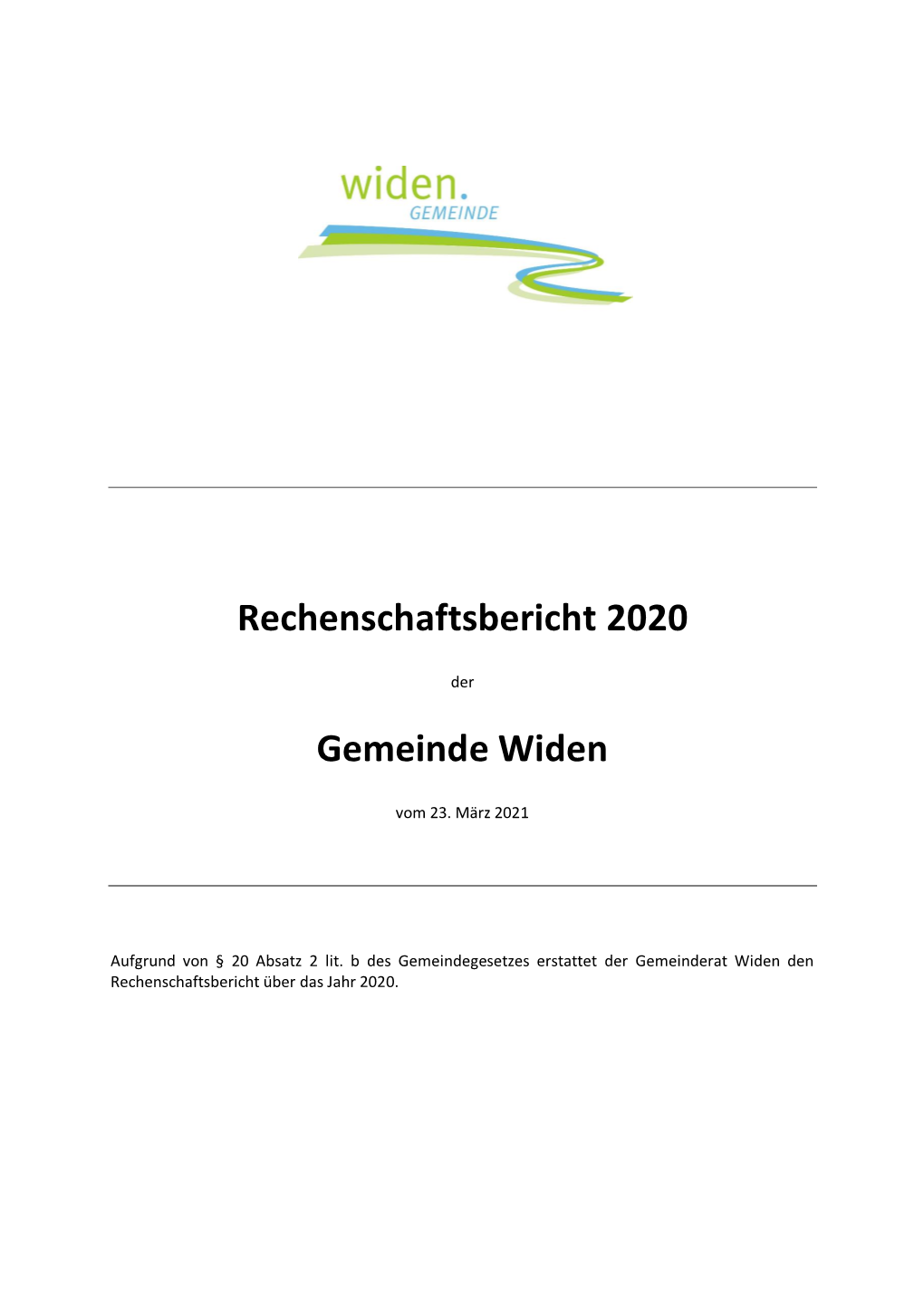 Rechenschaftsbericht 2020 Gemeinde Widen