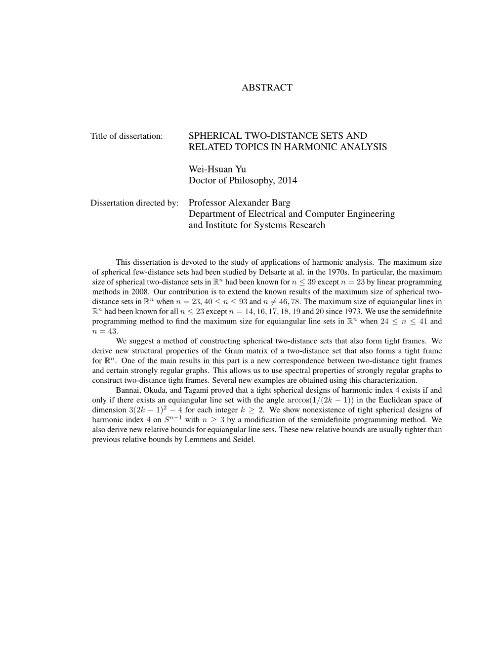 Abstract Spherical Two-Distance Sets And