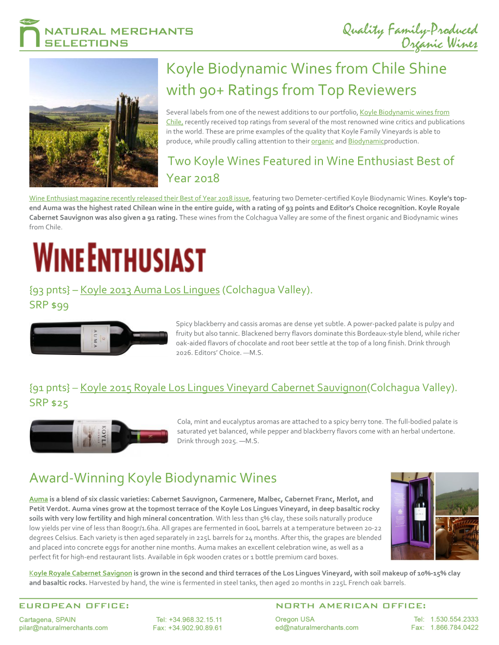 Koyle Biodynamic Wines from Chile Shine with 90+ Ratings from Top Reviewers