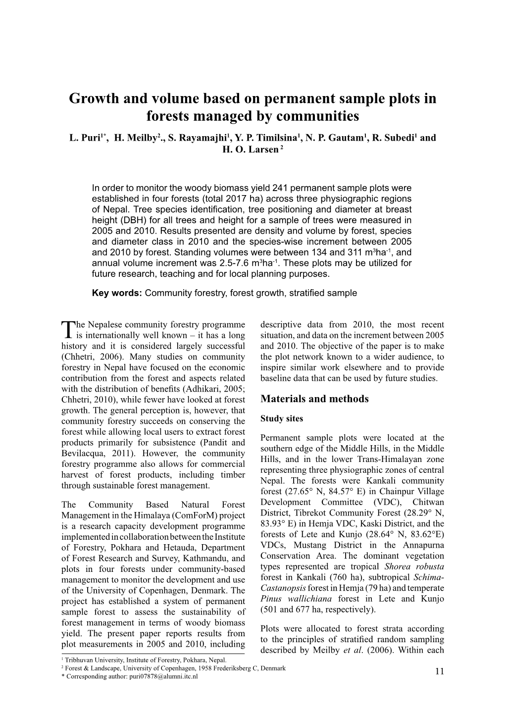 Growth and Volume Based on Permanent Sample Plots in Forests Managed by Communities L