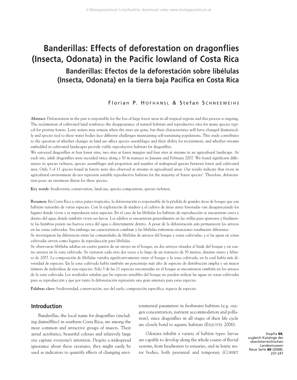 Effects of Deforestation on Dragonflies (Insecta, Odonata)