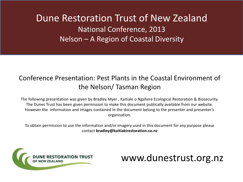 Pest Plants in the Coastal Environment of the Nelson/ Tasman Region