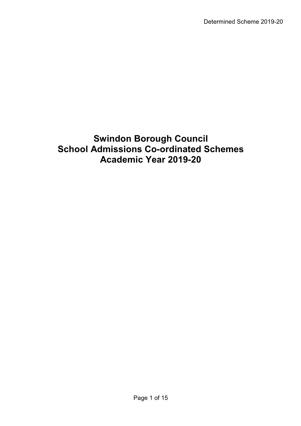 School Admissions Co-Ordinated Scheme 2019-20