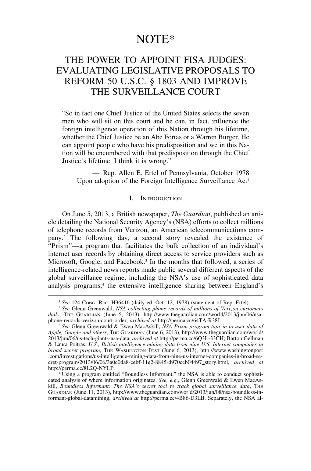 The Power to Appoint Fisa Judges: Evaluating Legislative Proposals to Reform 50 U.S.C