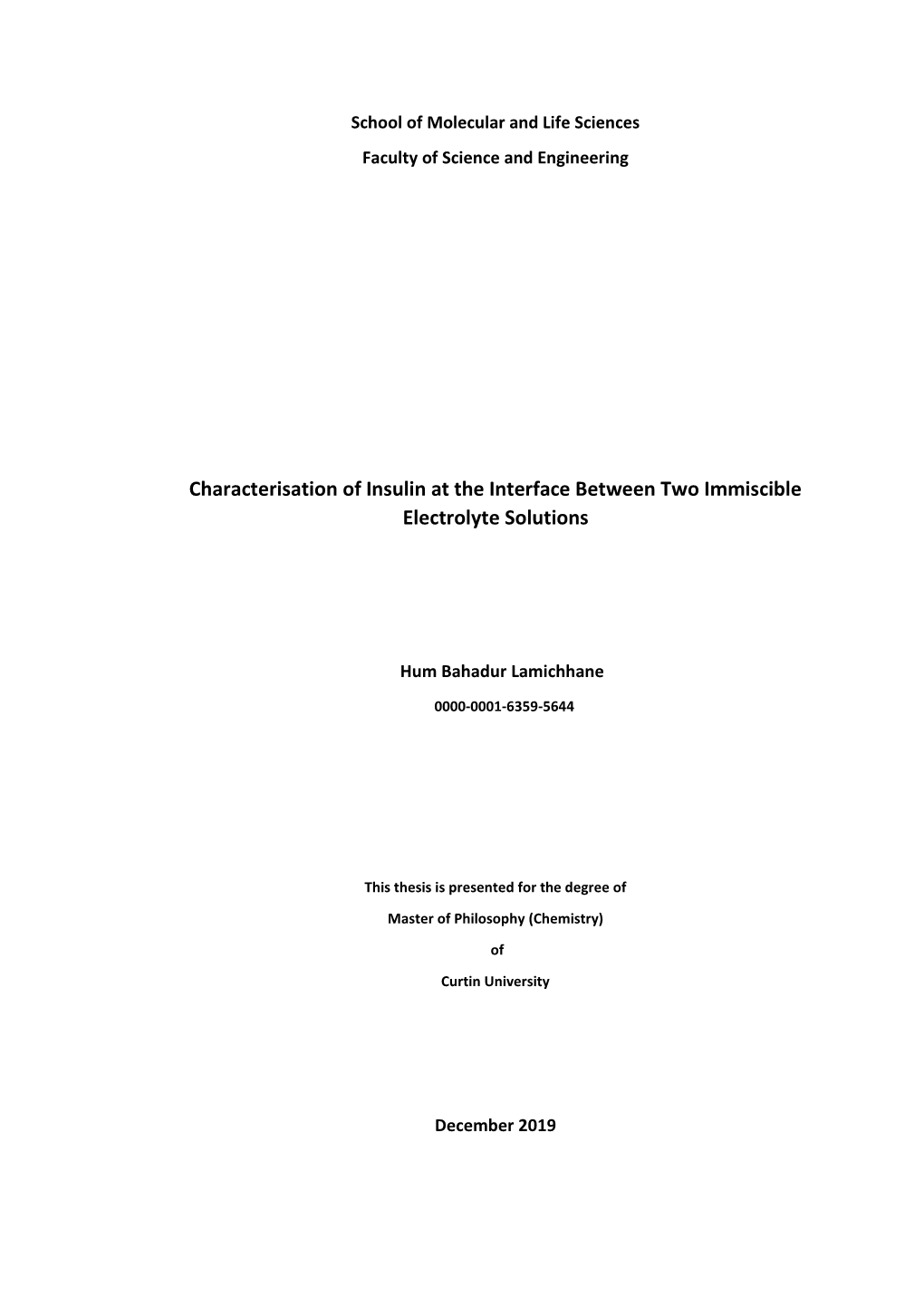 Characterisation of Insulin at the Interface Between Two Immiscible Electrolyte Solutions