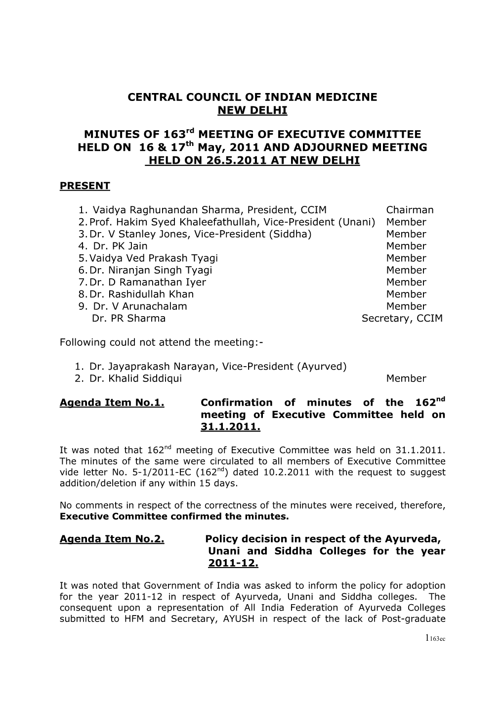 Central Council of Indian Medicine New Delhi Minutes