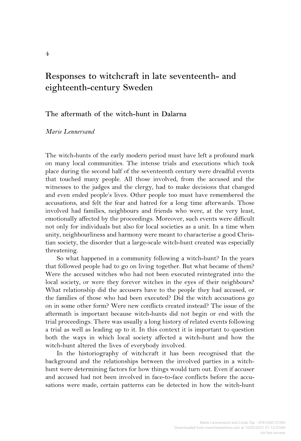 Responses to Witchcraft in Late Seventeenth- and Eighteenth-Century Sweden