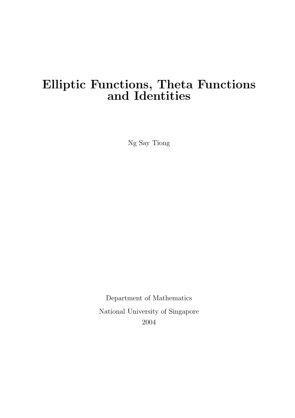 Elliptic Functions, Theta Functions and Identities