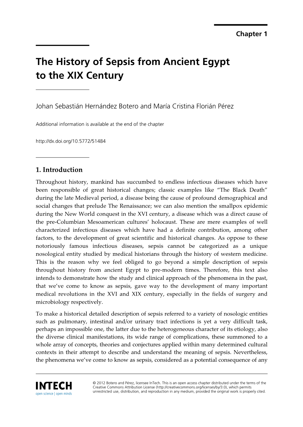 The History of Sepsis from Ancient Egypt to the XIX Century