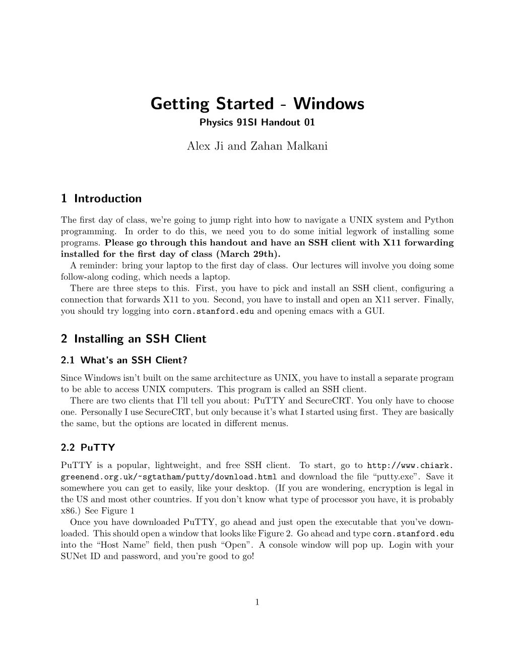 Getting Started - Windows Physics 91SI Handout 01