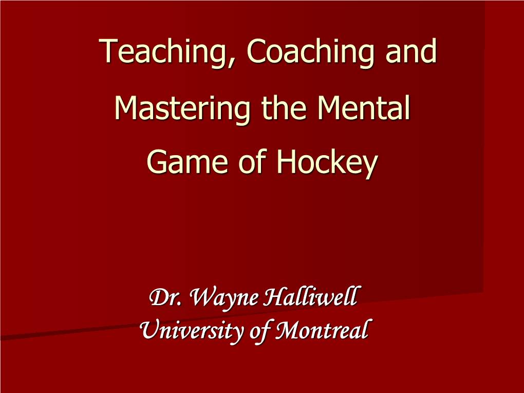 Wayne Halliwell University of Montreal Today’S Athletes Are Different