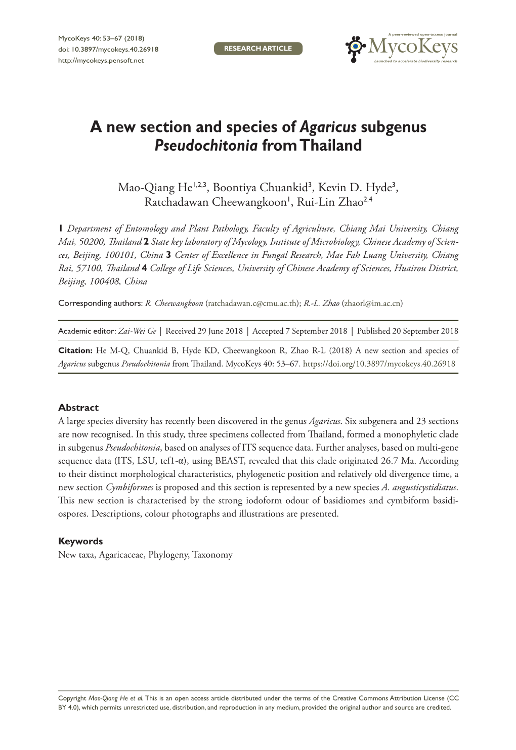 A New Section and Species of Agaricus Subgenus Pseudochitonia from Thailand