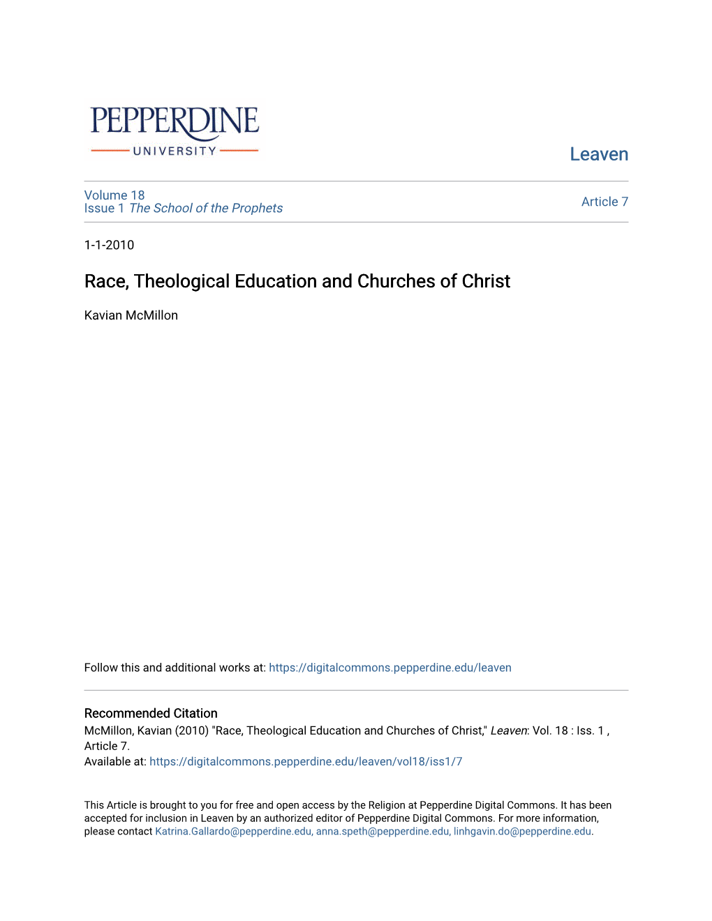 Race, Theological Education and Churches of Christ