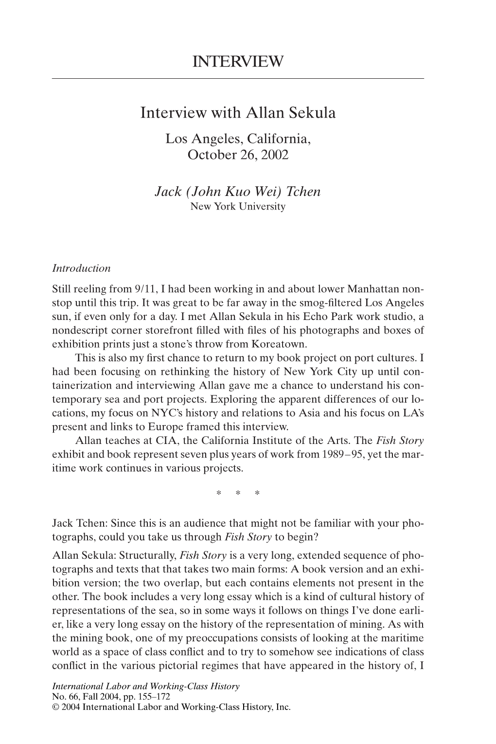 Interview with Allan Sekula Los Angeles, California, October 26, 2002