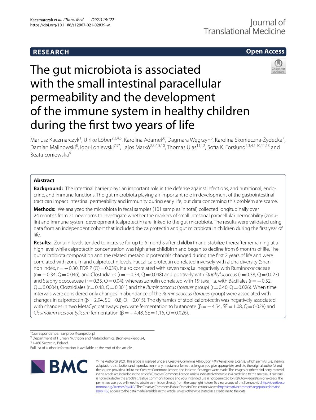 The Gut Microbiota Is Associated with the Small Intestinal Paracellular