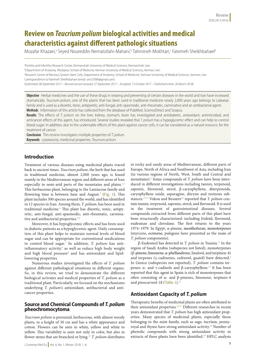 Review on Teucrium Poliumbiological Activities and Medical