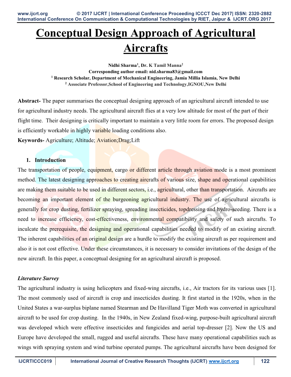 Conceptual Design Approach of Agricultural Aircrafts