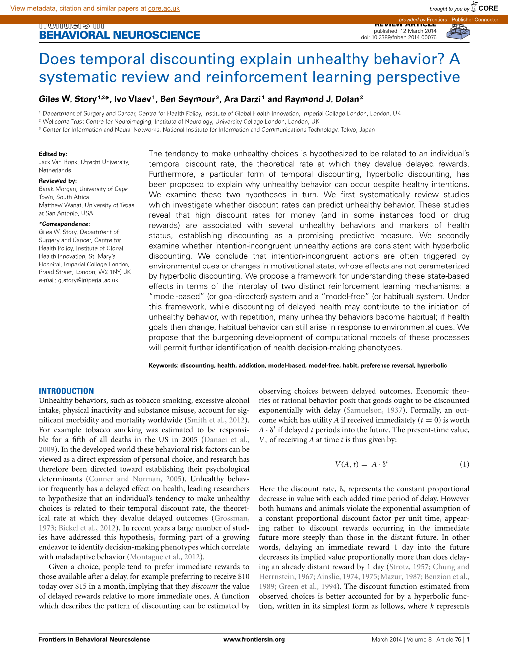 Does Temporal Discounting Explain Unhealthy Behavior? a Systematic Review and Reinforcement Learning Perspective