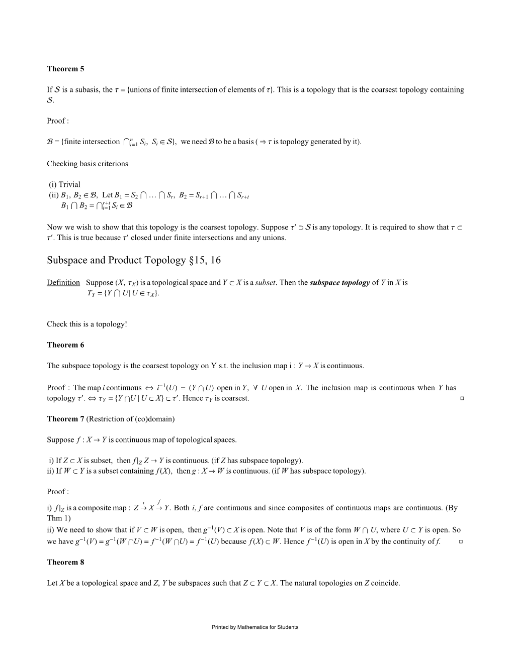 Subspace and Product Topology §15, 16