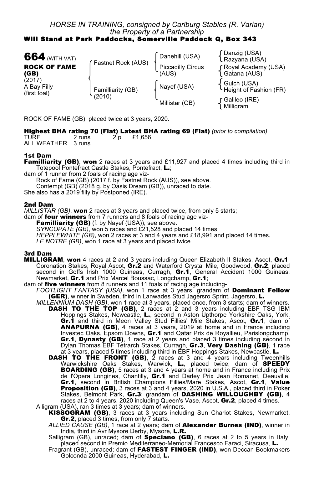 HORSE in TRAINING, Consigned by Carlburg Stables (R