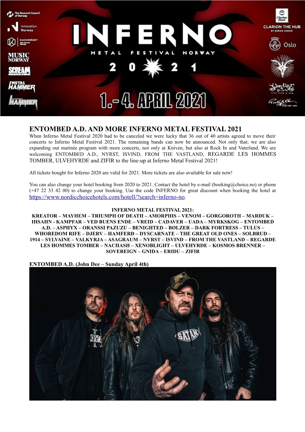 Entombed A.D. and More Inferno Metal Festival 2021