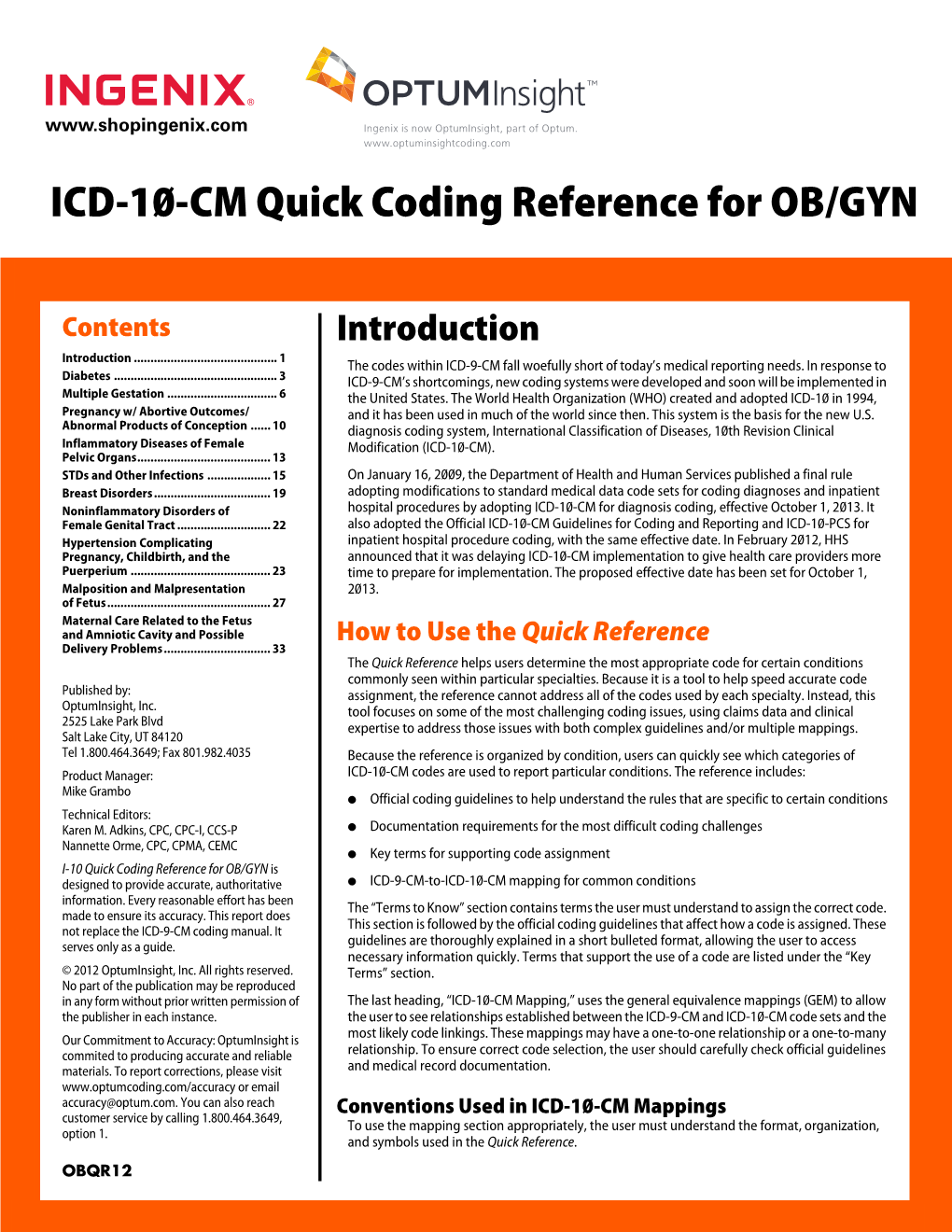 ICD-10-CM Quick Coding Reference for OB/GYN