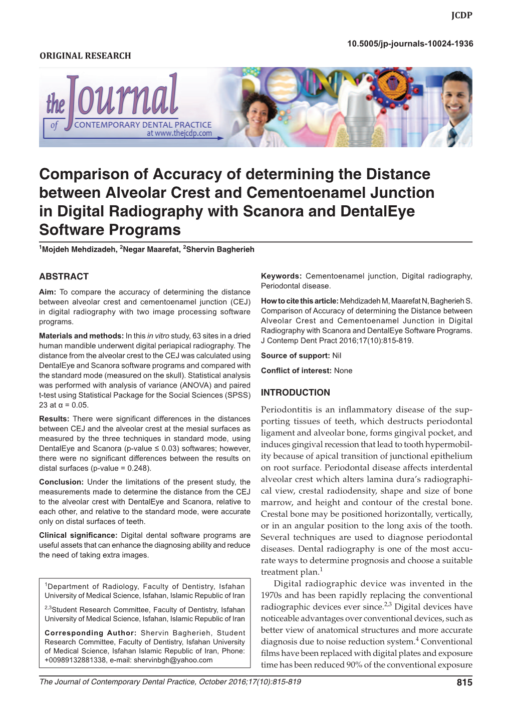 Comparison of Accuracy of Determining the Distance Between Alveolar 10.5005/Jp-Journals-10024-1936Crest and Cementoenamel Junction ORIGINAL RESEARCH