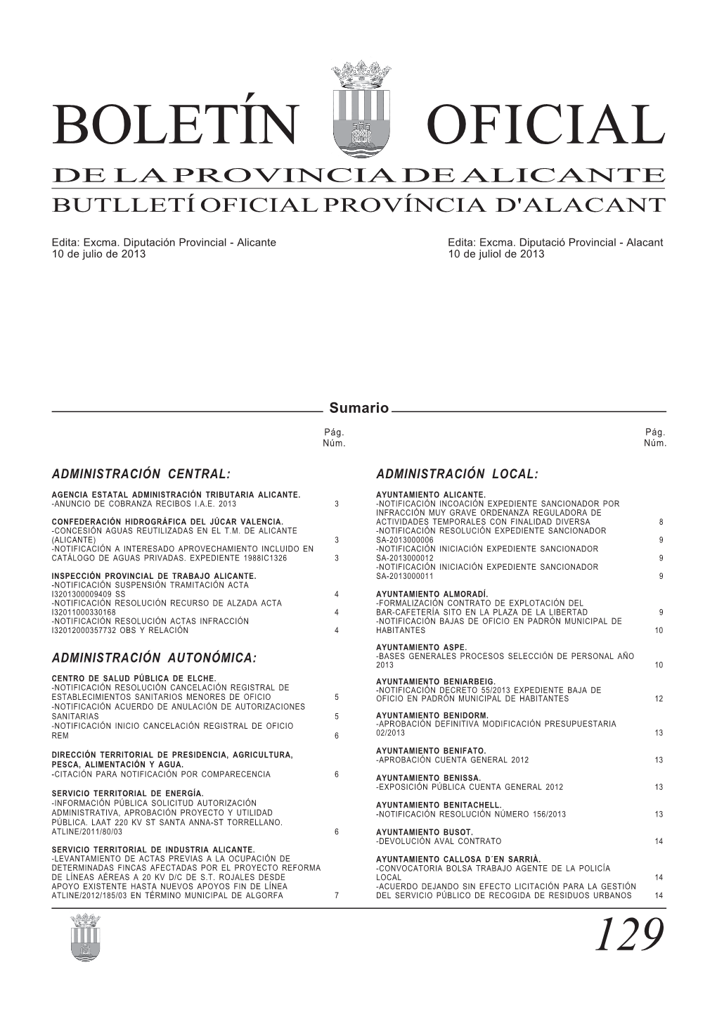 Boletín Oficial De La Provincia De Alicante Butlletí Oficial Província D'alacant