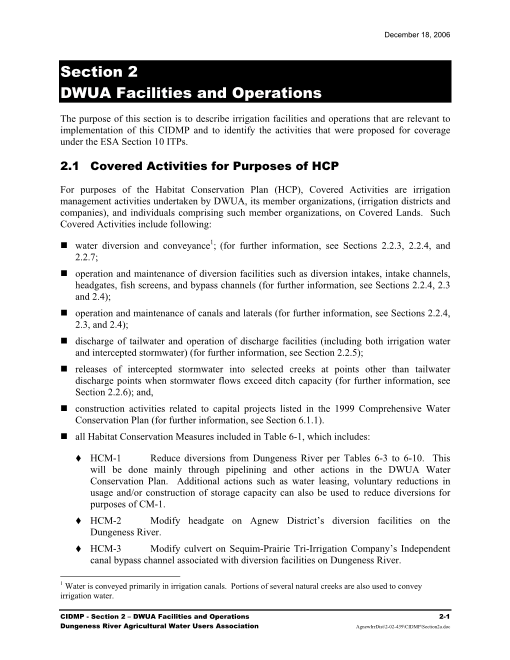 Section 2 DWUA Facilities and Operations
