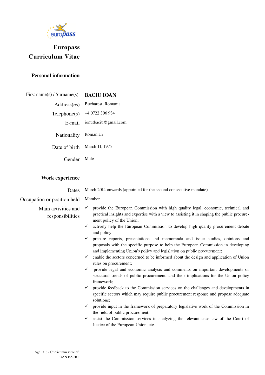 Europass Curriculum Vitae