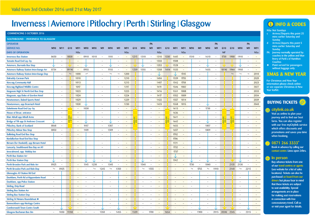 Inverness Aviemore Pitlochry Perth Stirling Glasgow