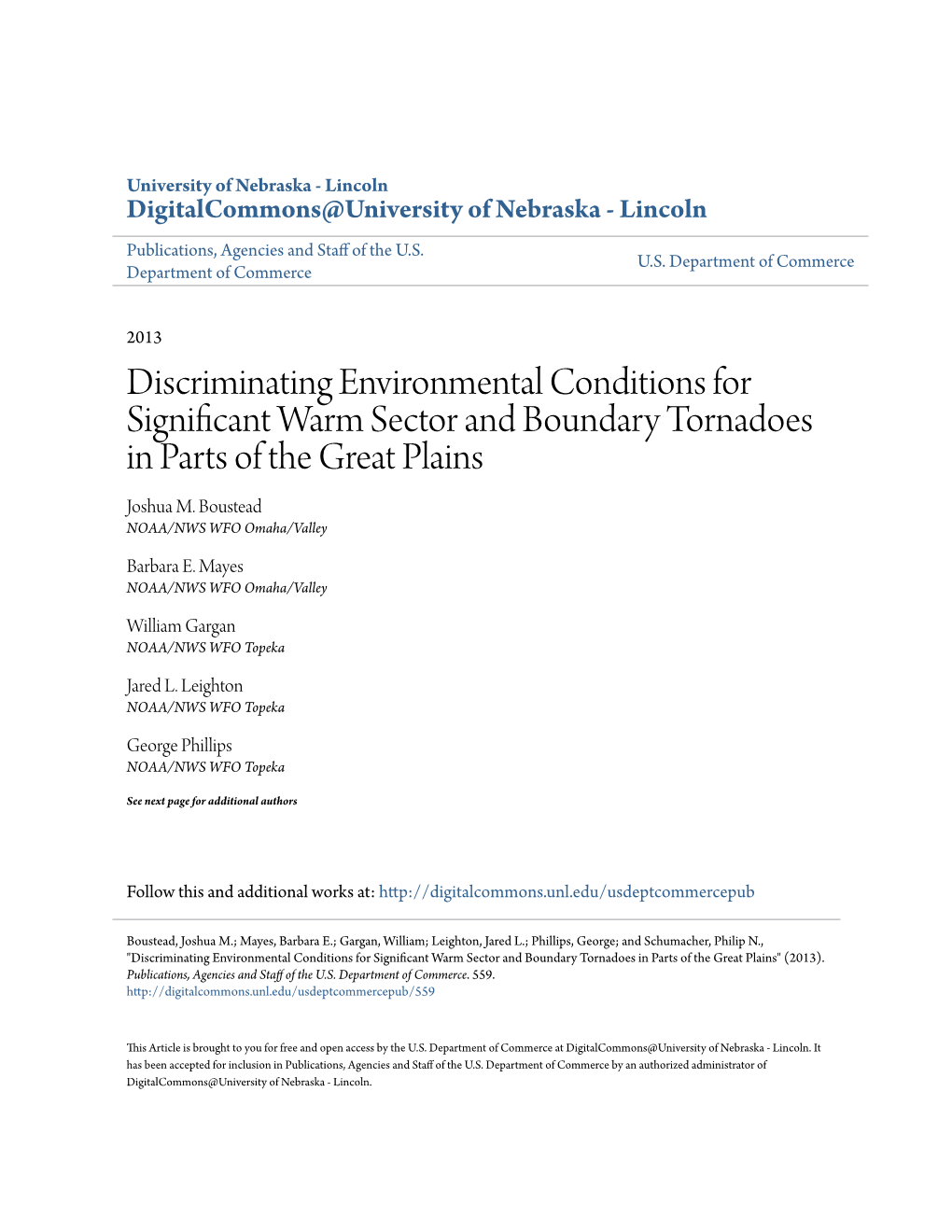 Discriminating Environmental Conditions for Significant Warm Sector and Boundary Tornadoes in Parts of the Great Plains Joshua M