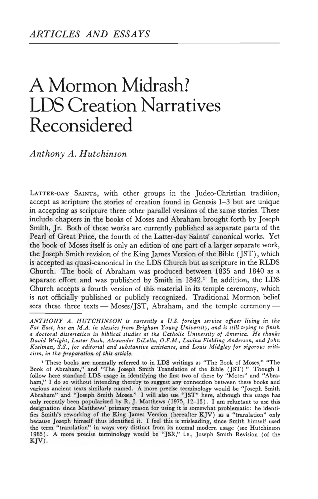 A Mormon Midrash? LDS Creation Narratives Reconsidered