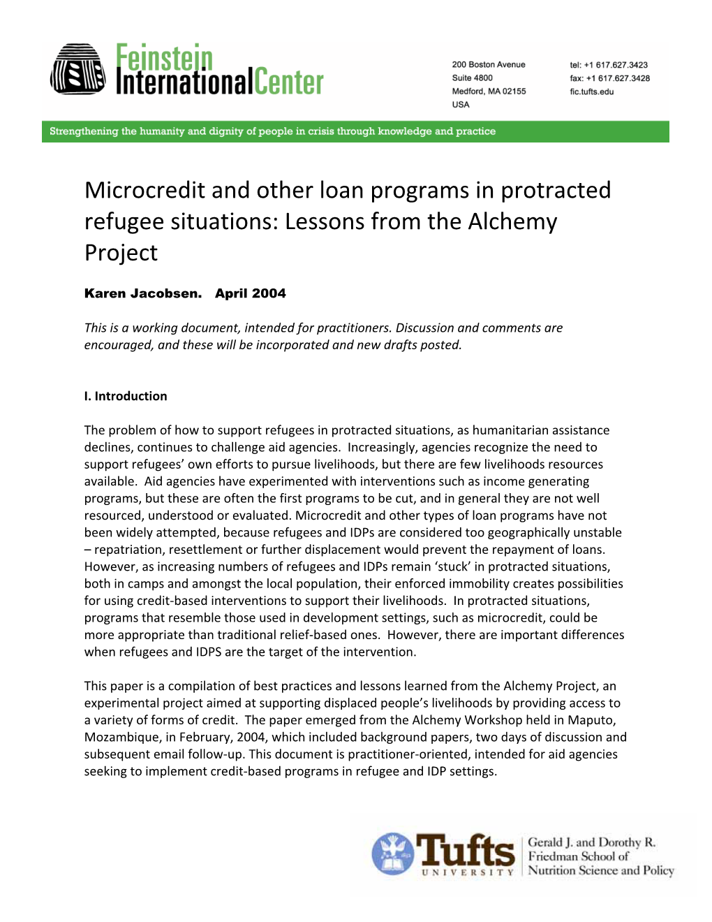 Microcredit and Other Loan Programs in Protracted Refugee Situations: Lessons from the Alchemy Project