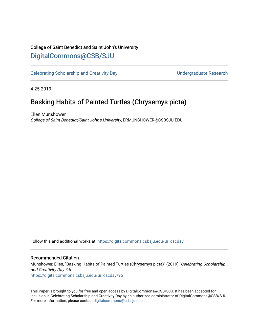 Basking Habits of Painted Turtles (Chrysemys Picta)