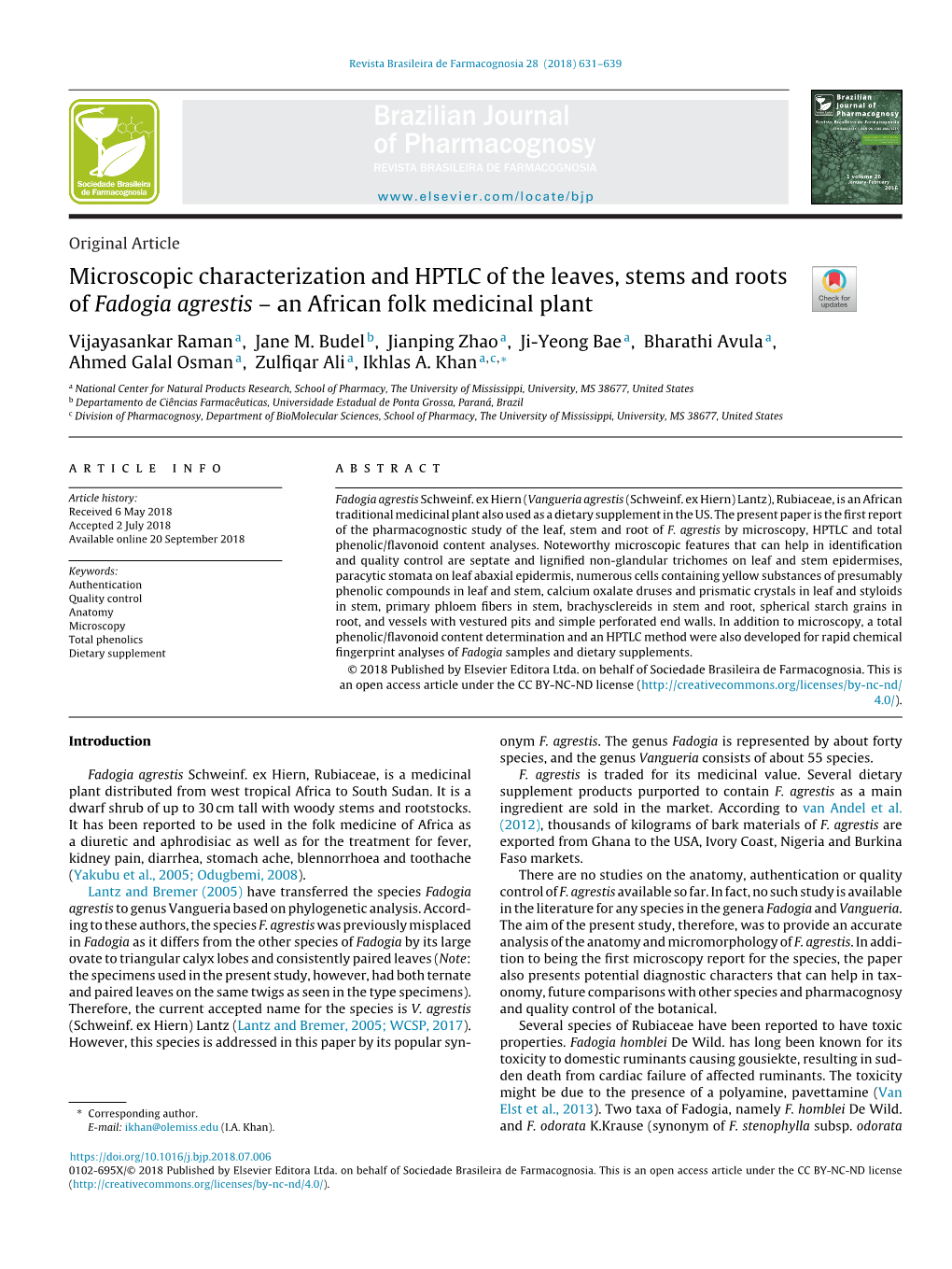 Microscopic Characterization and HPTLC of the Leaves, Stems and Roots