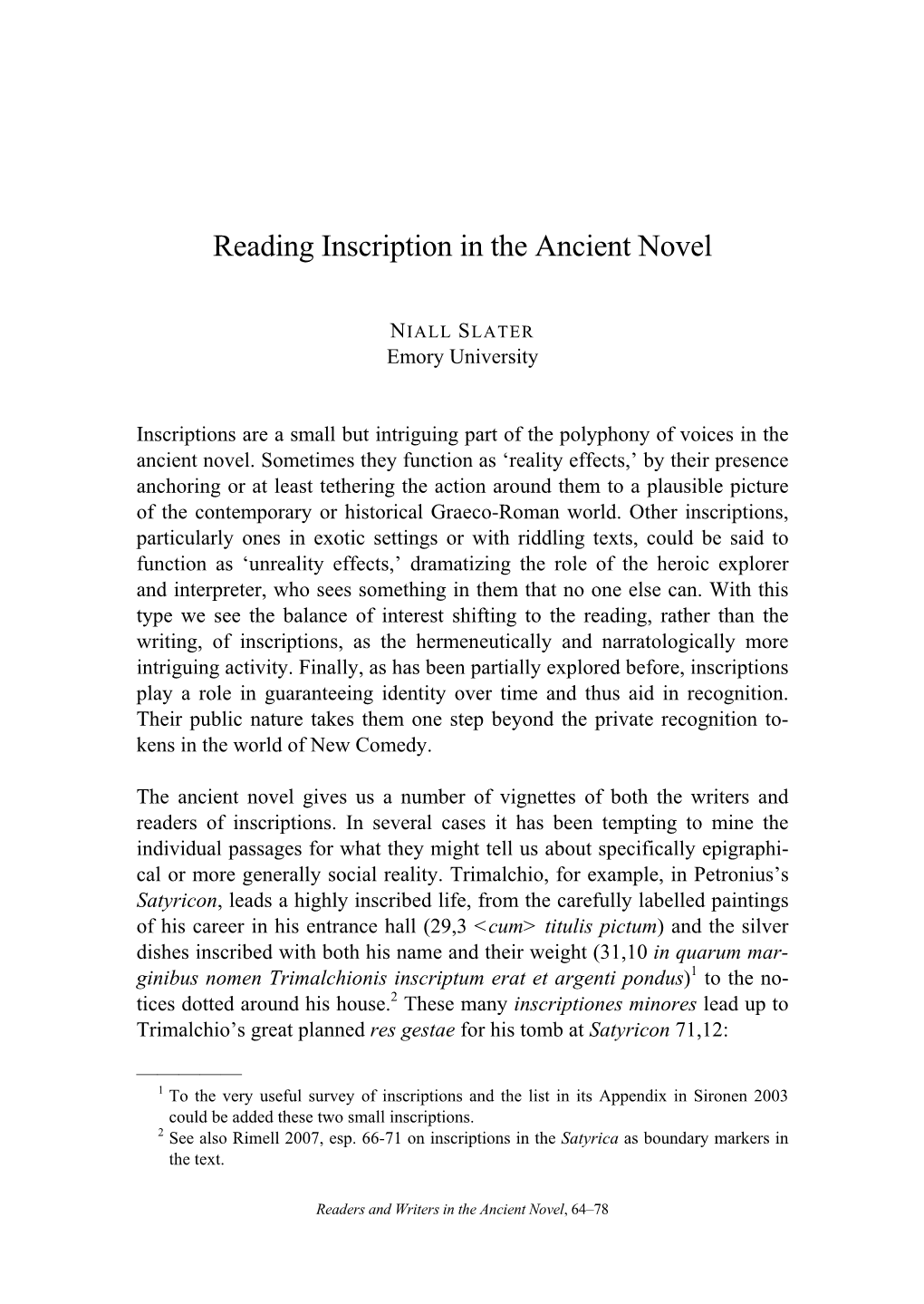 Reading Inscription in the Ancient Novel