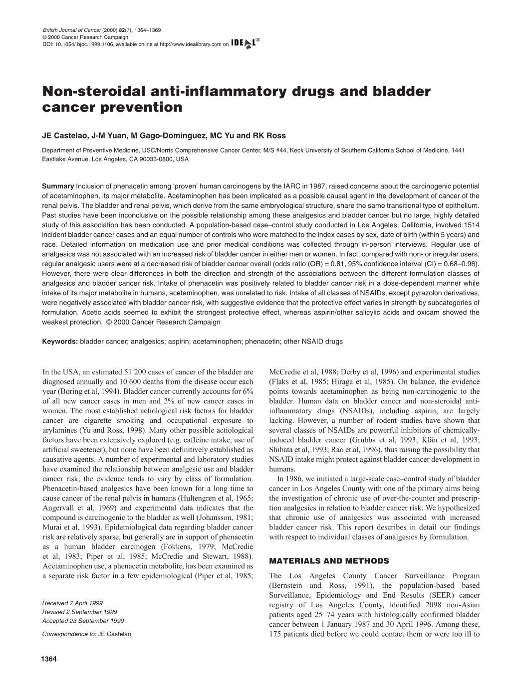 Non-Steroidal Anti-Inflammatory Drugs and Bladder Cancer Prevention