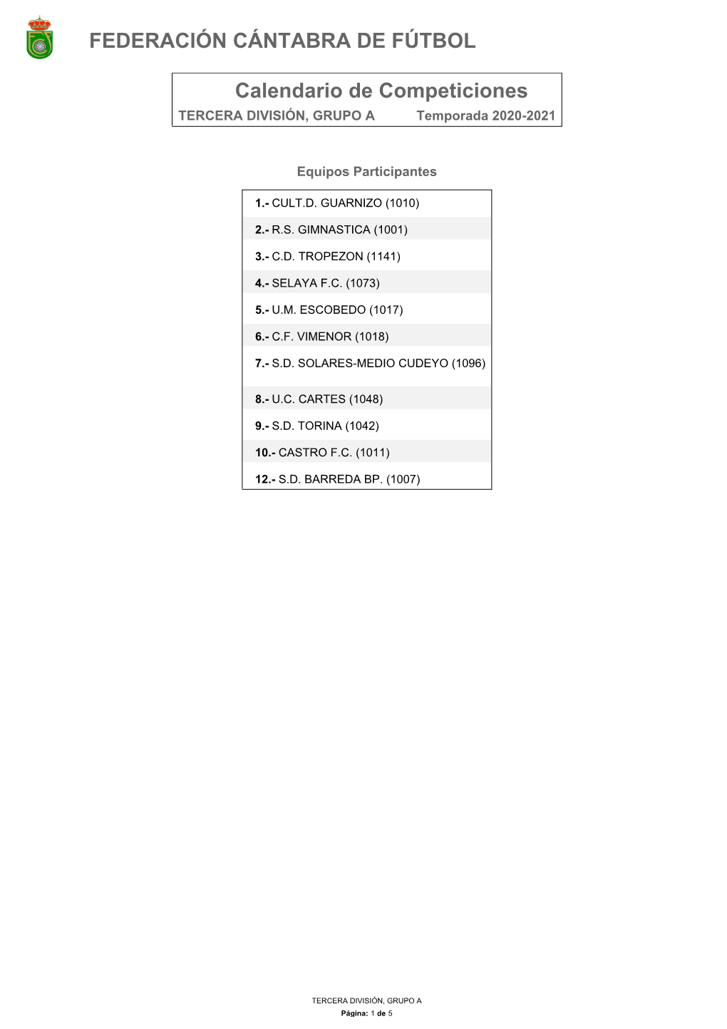 Calendario De Competición