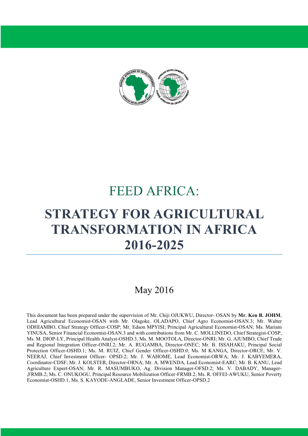 Afdb's Feed Africa Strategy to Transform Agriculture in Africa by 2025