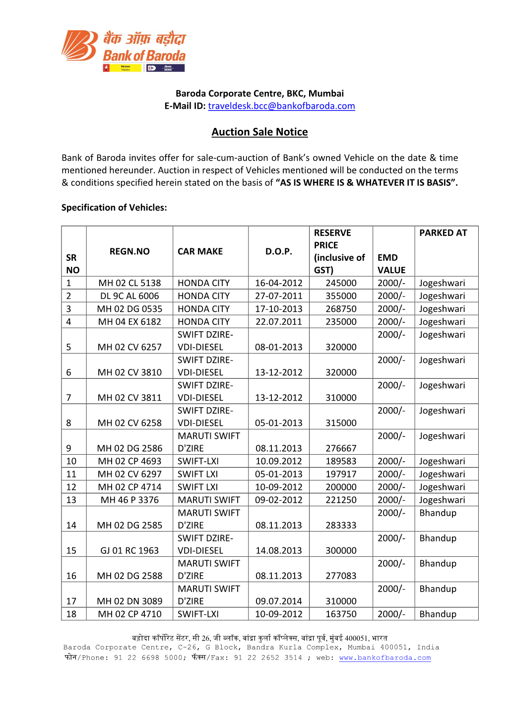 Auction Sale Notice