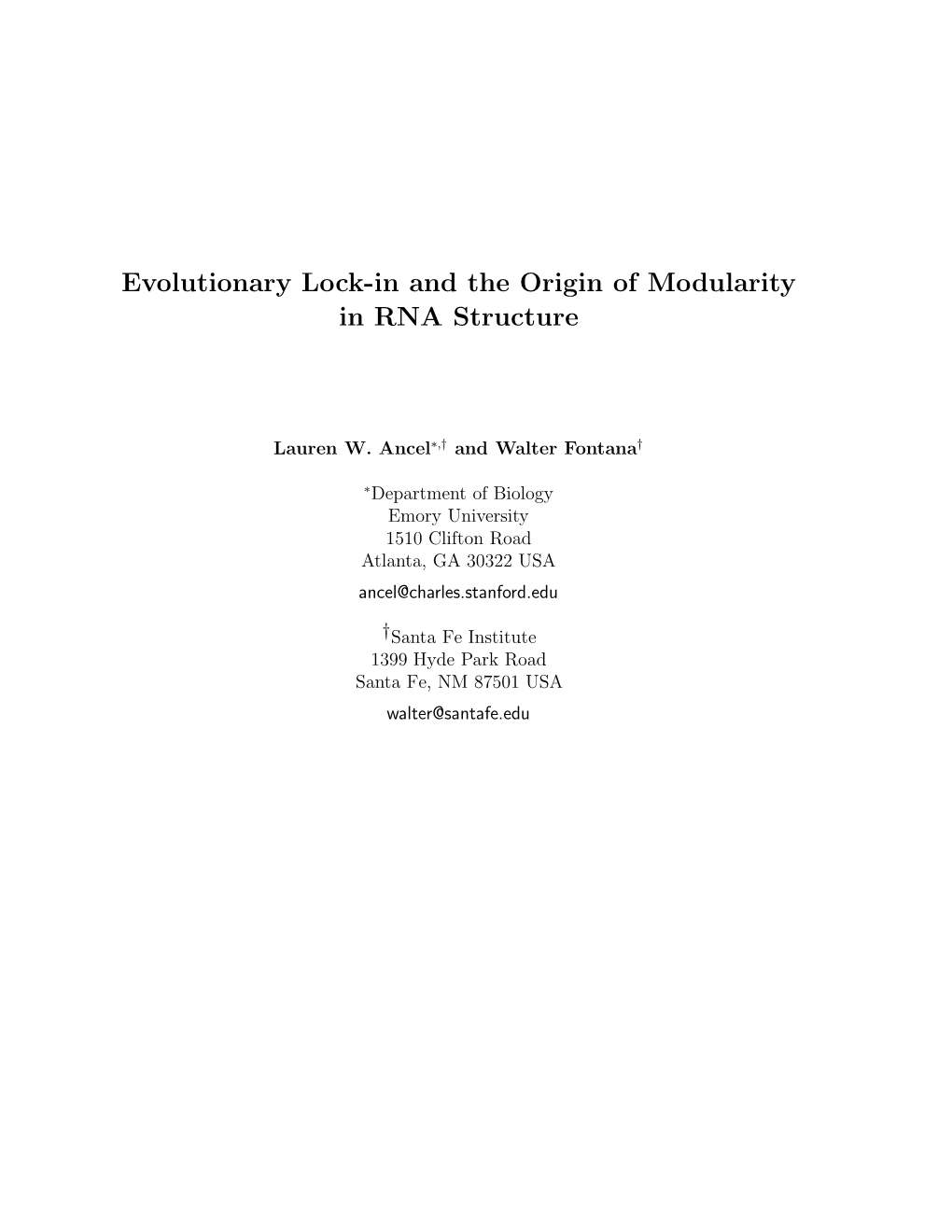 Evolutionary Lock-In and the Origin of Modularity in RNA Structure