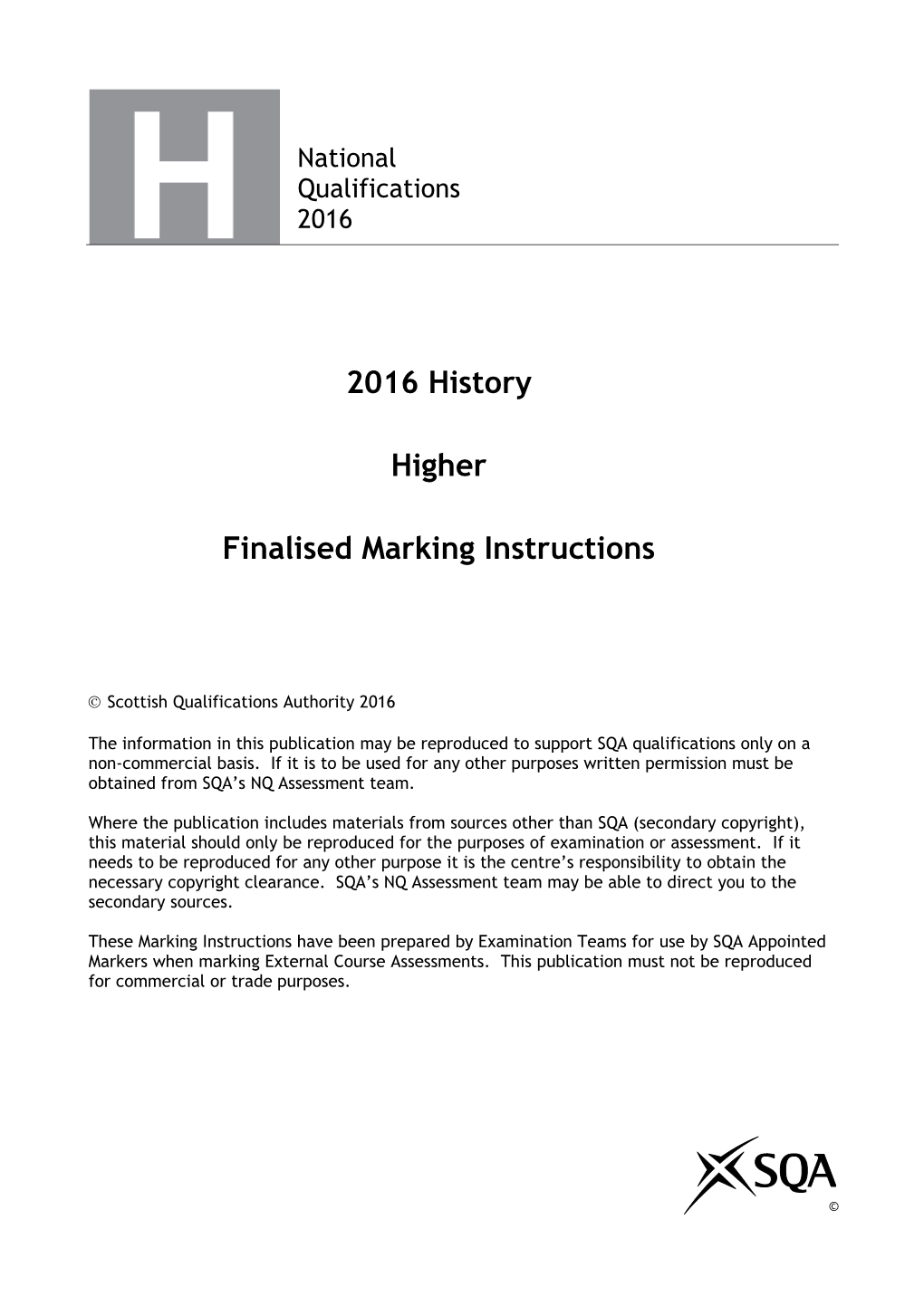 2016 History Higher Finalised Marking Instructions