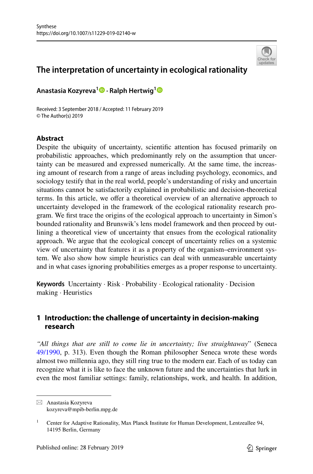 The Interpretation of Uncertainty in Ecological Rationality