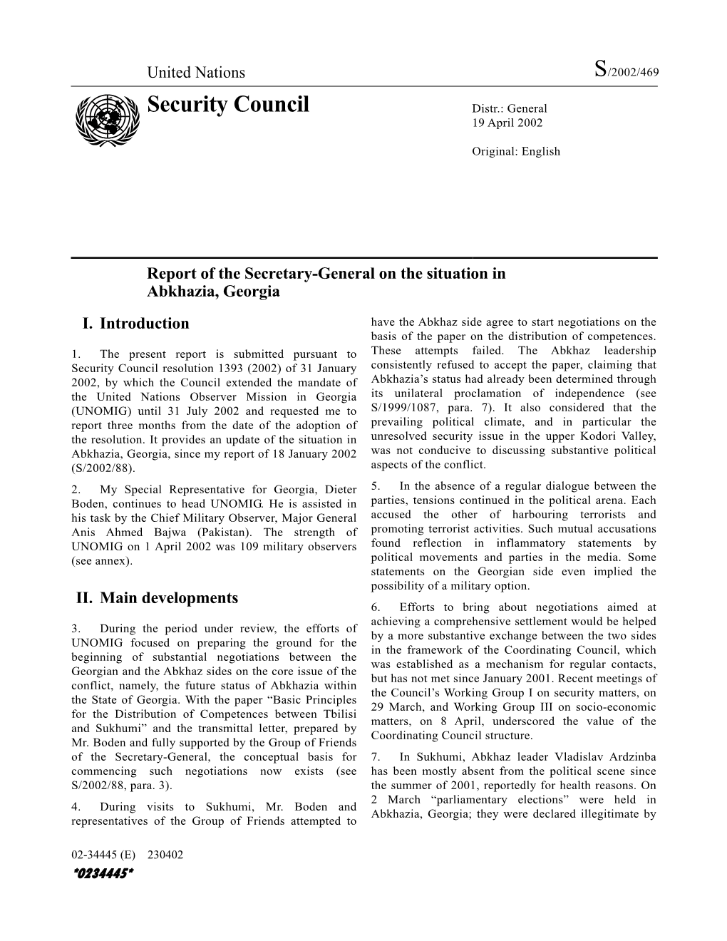 Security Council Distr.: General 19 April 2002