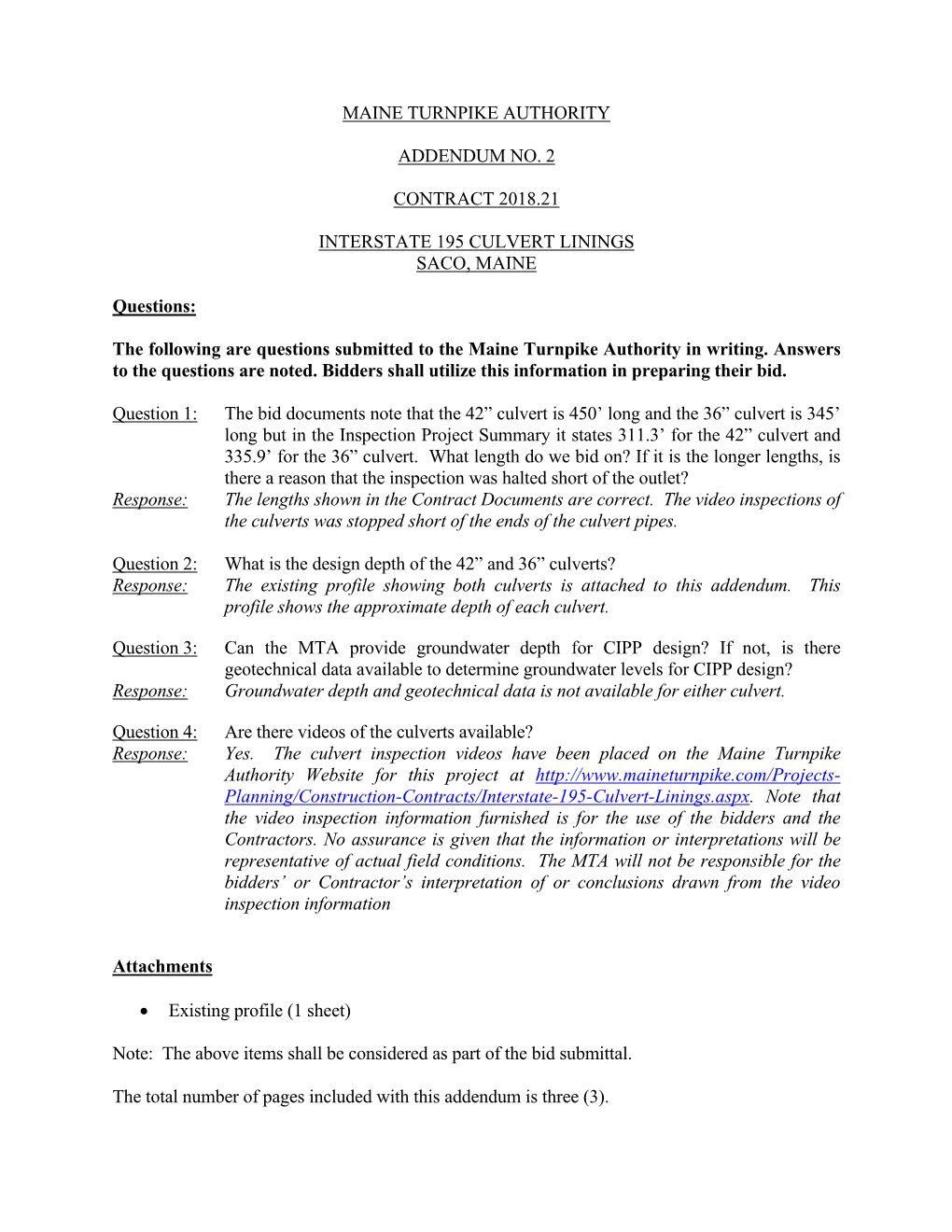 Maine Turnpike Authority Addendum No. 2 Contract